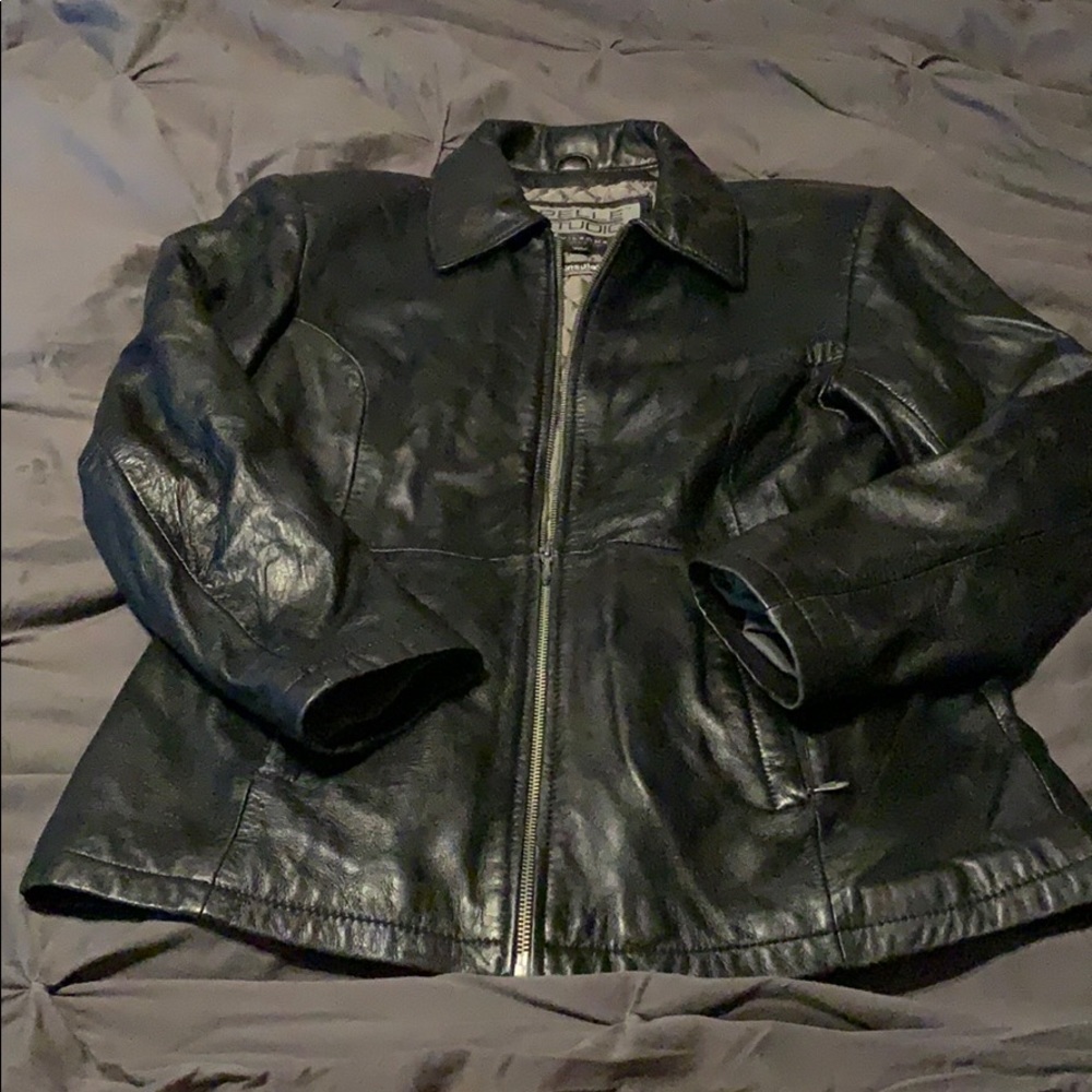 Black leather jacket with thermal insulation